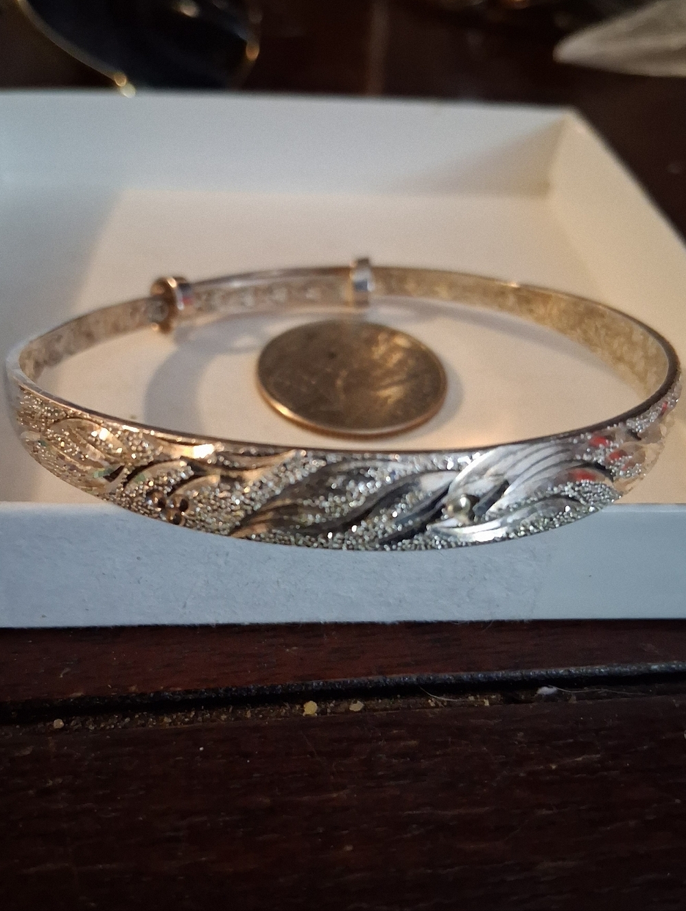 7" Etched Sterling Silver Bangle Bracelet